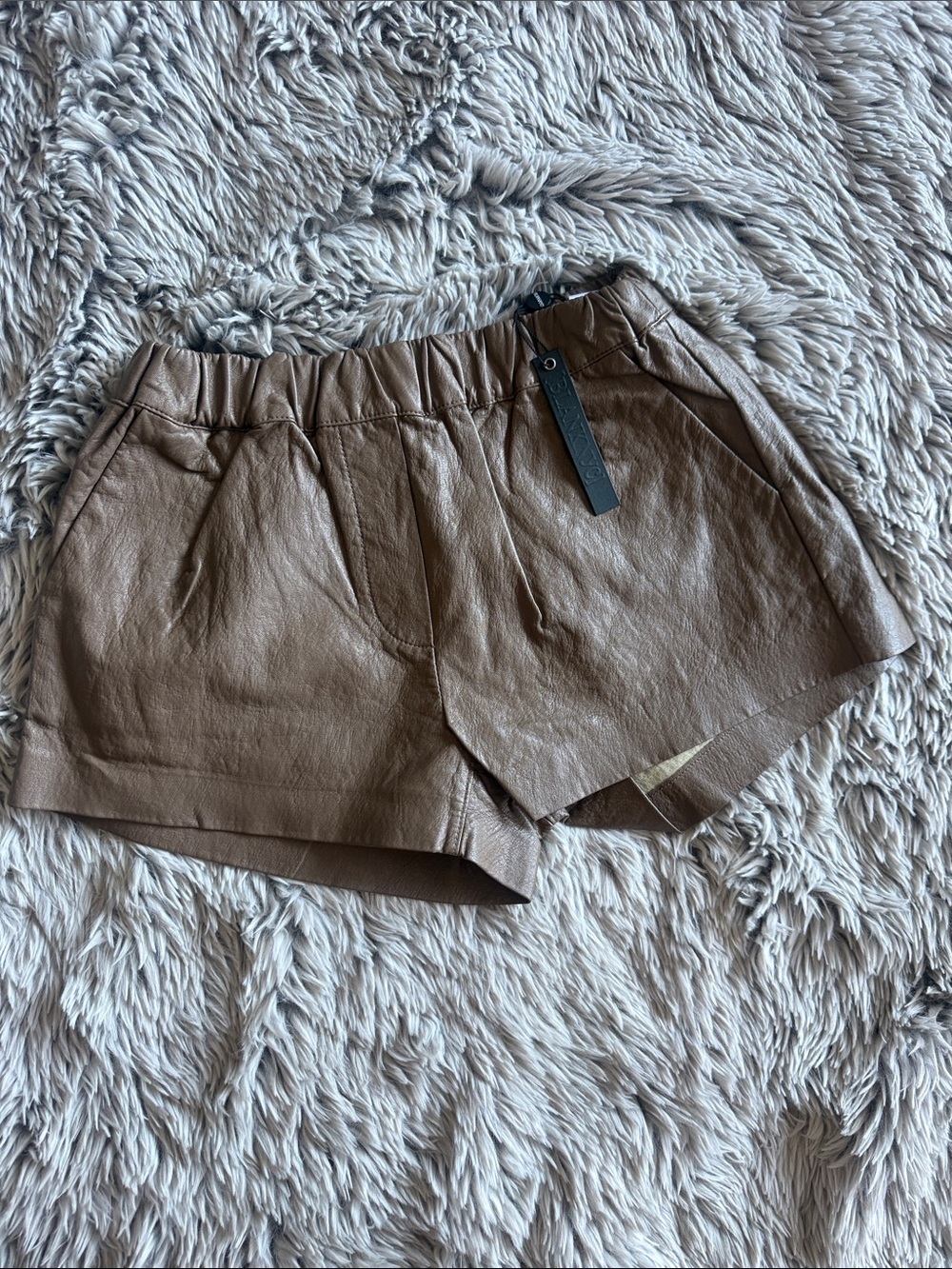 Blank NYC Brown Faux Leather High-Rise Shorts